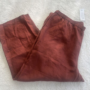 Eileen Fisher 3X Rust Organic Linen Wide Leg Ankle Length Pants Elastic Waist